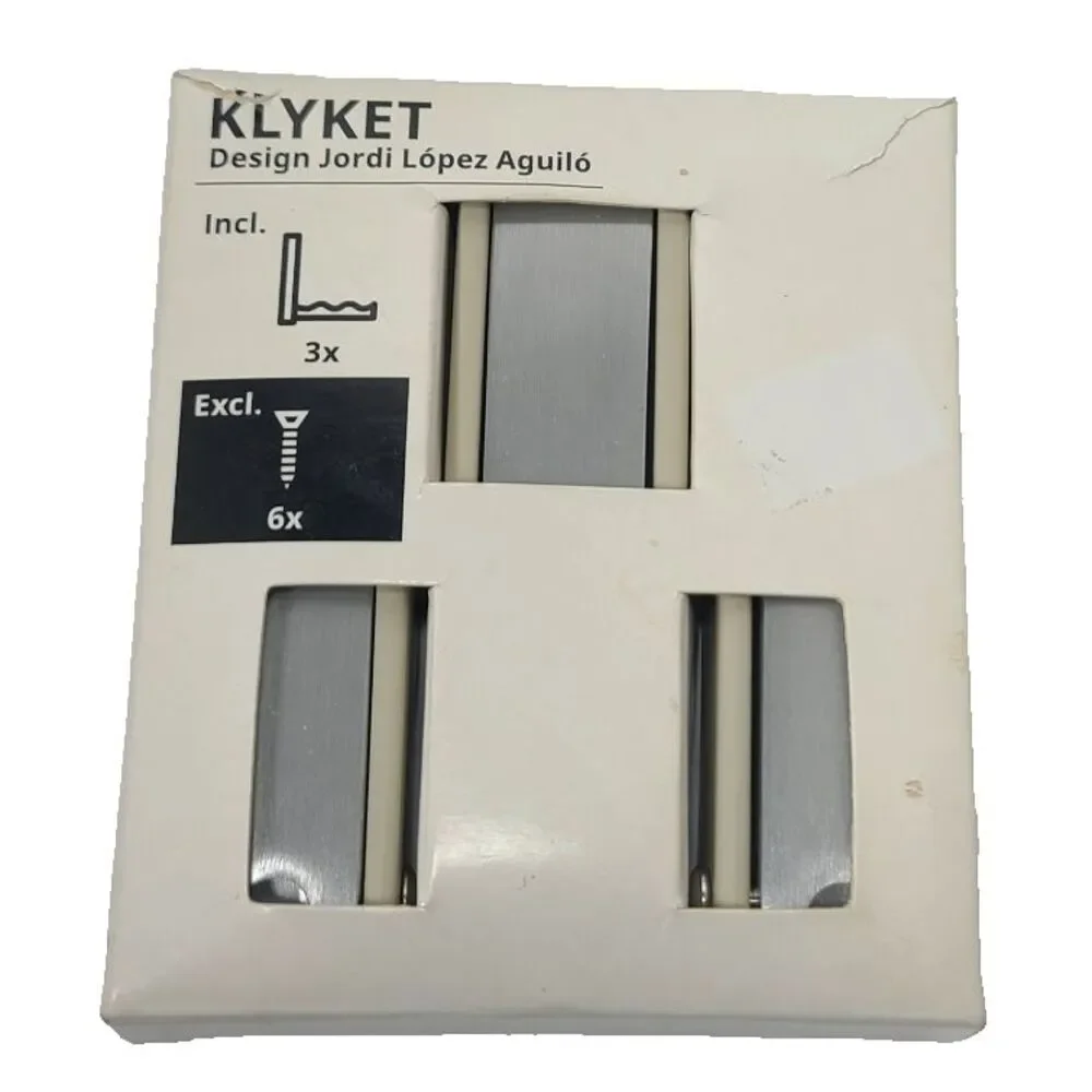 IKEA KLYKET Folding Hook pack of 3 Wall Mounted Aluminum NEW in box
